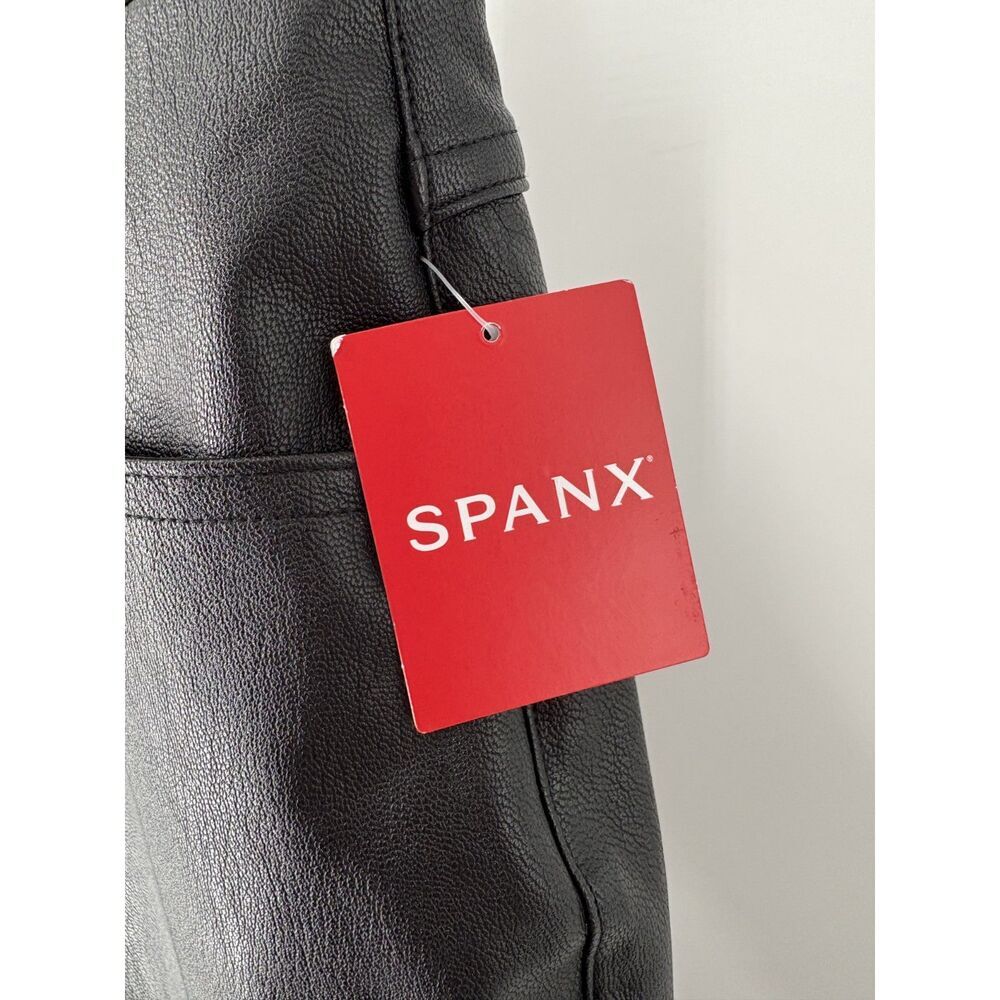SPANX Faux Leather Black High Rise Shaping Pull-On Slim Straight Pants NWT - Picture 2 of 8